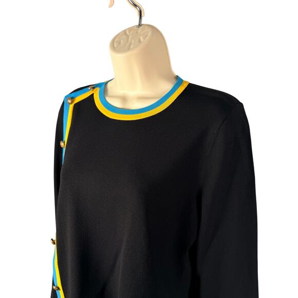 Carlisle Collection Sweater Top Medium Black Racer Stripe Crest Button Old Money - Picture 5 of 16
